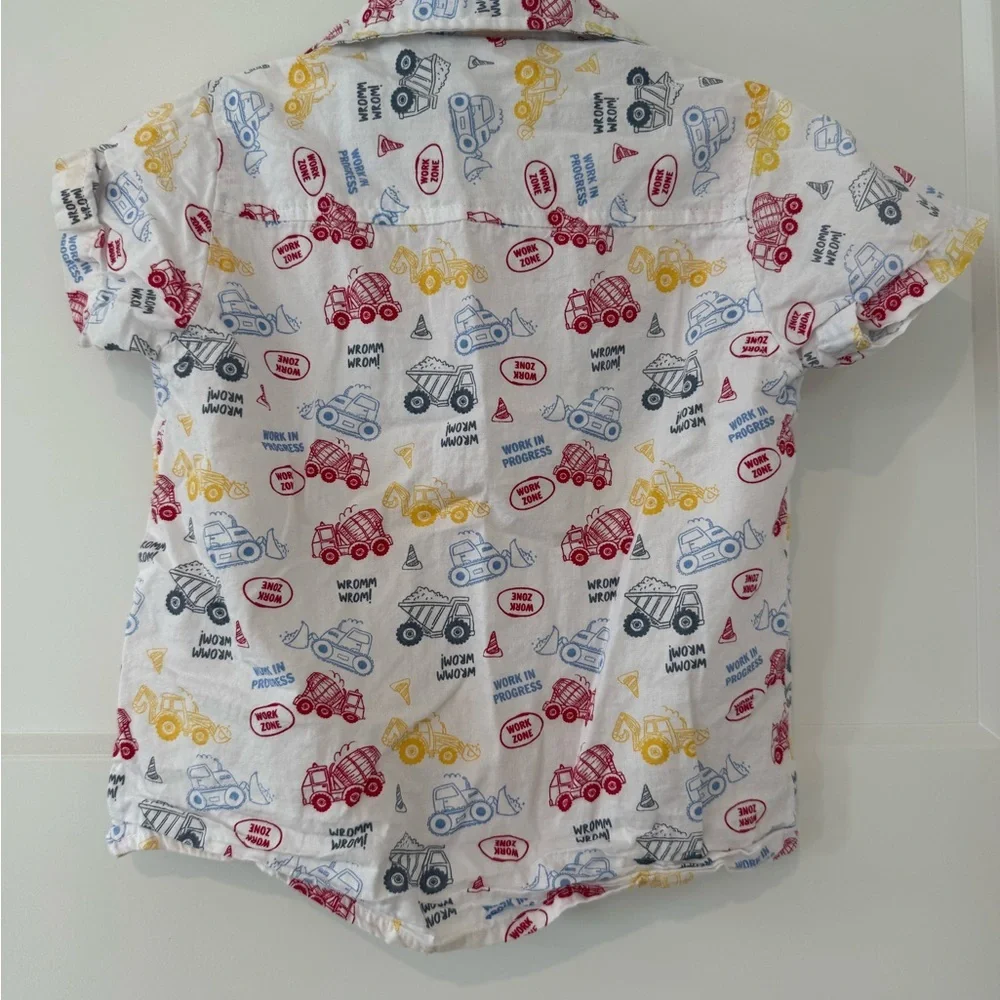 Kids Button-Front Shirt with Construction vehicles